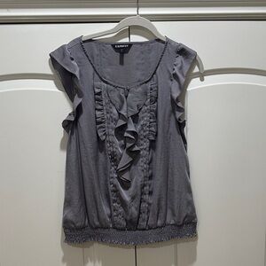 Express Women's Charcoal Ruffle Blouse